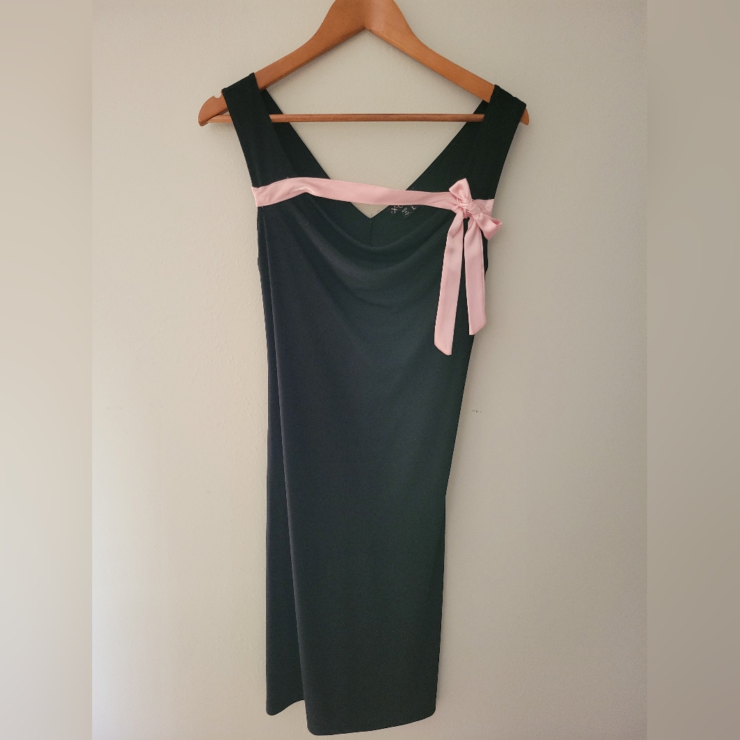 Elegant Black Dress With Ribbon Neckline